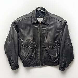 Vintage Mirage Black Leather Bomber Jacket Large